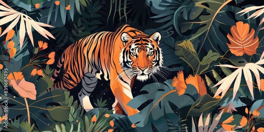 Colorful Tiger in Vibrant Jungle Colorful Tiger in Vibrant Jungle