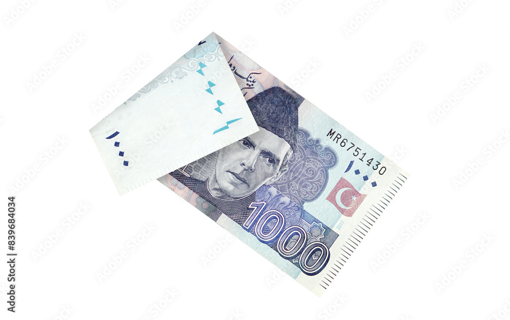 1000 Five Thousand Rupees Pakistani Currency Bank note folded isolated on a white background 1000 Five Thousand Rupees Pakistani Currency Bank note folded isolated on a white background