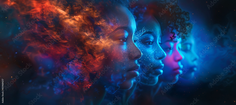 Light painting diversity gather faces of diverse group of individuals under the night sky Light painting diversity gather faces of diverse group of individuals under the night sky