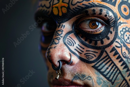 Close-Up of Intricate Face Paint Art with Vibrant Colors