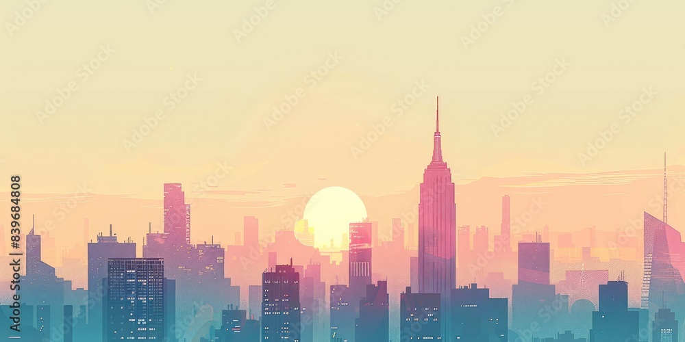 Pastel Sunset Over Urban Skyline Pastel Sunset Over Urban Skyline