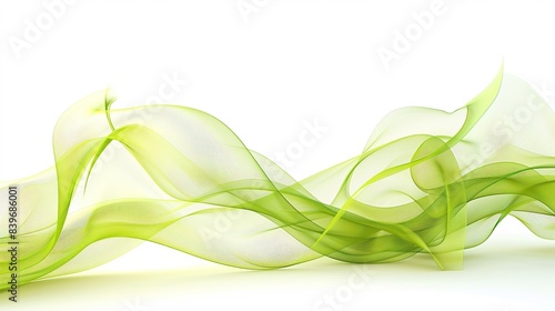 Soft pistachio green wave abstract design, light and airy, isolated on a white backdrop © Huma