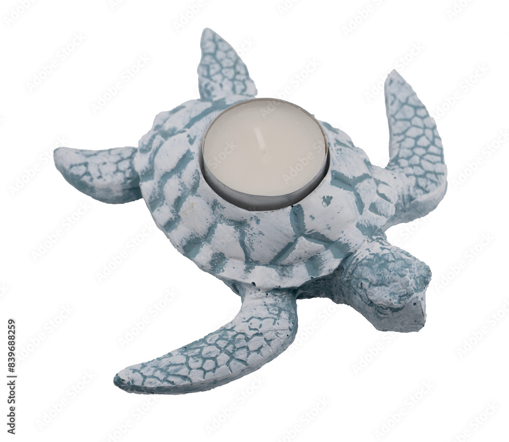 Sea turtle candle holders in blue and white tones. Transparent background Sea turtle candle holders in blue and white tones. Transparent background
