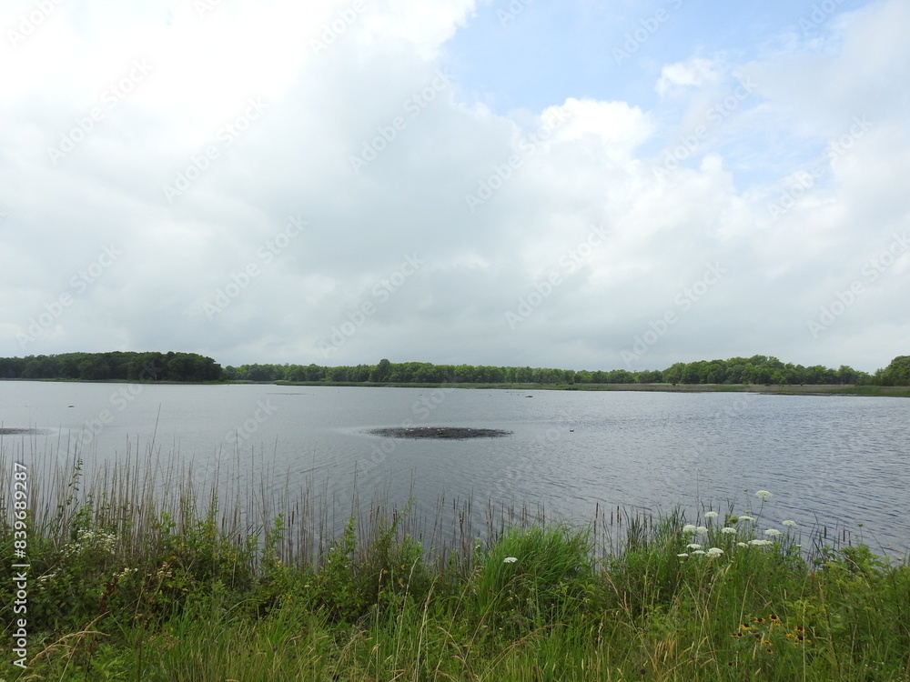 The beautiful wetland scenery, on a cloudy summer day, at the Bombay Hook National Wildlife Refuge, Kent County, Delaware. The beautiful wetland scenery, on a cloudy summer day, at the Bombay Hook National Wildlife Refuge, Kent County, Delaware.
