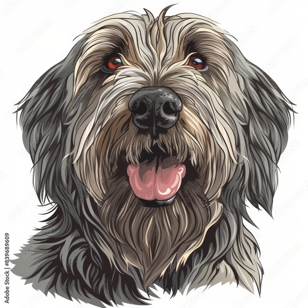 Close up cartoon sketch of bergamasco shepherd dog icon in front view on white background Close up cartoon sketch of bergamasco shepherd dog icon in front view on white background