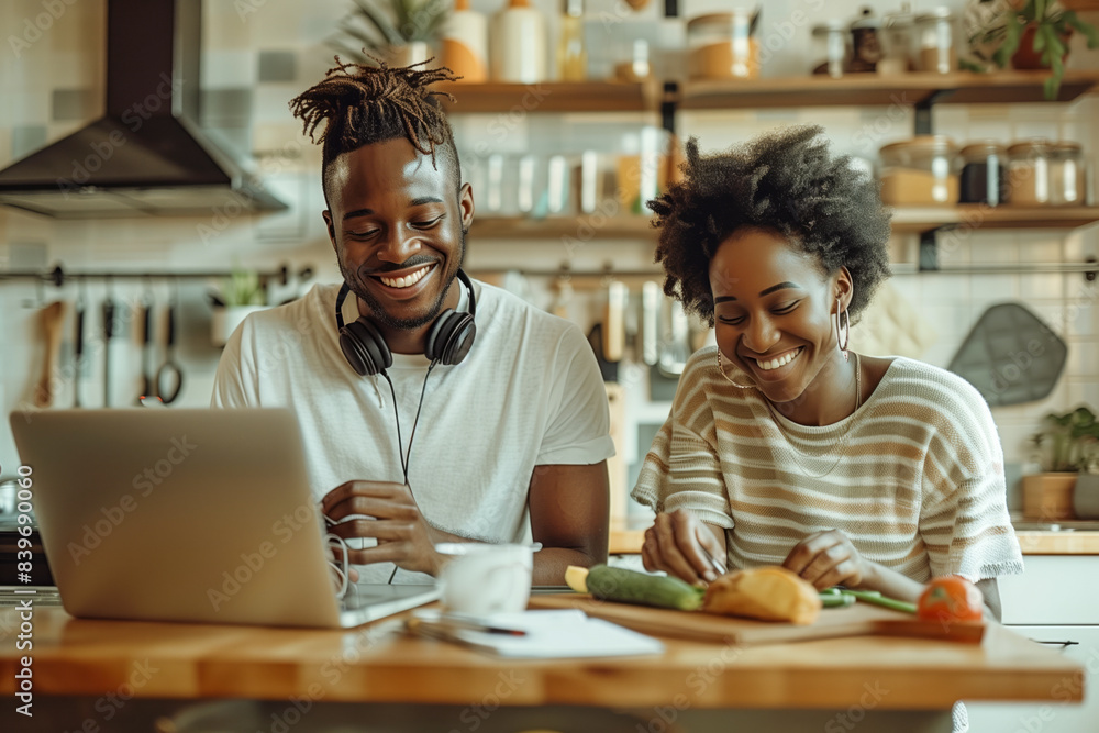 Happy Couple Cooking Together in Modern Kitchen Happy Couple Cooking Together in Modern Kitchen