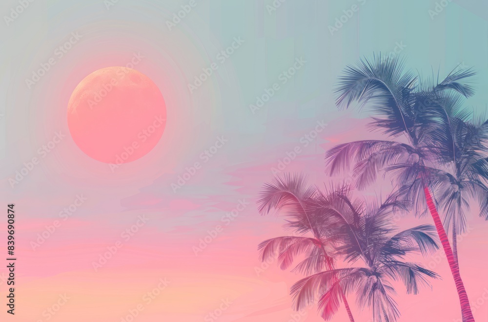 Fototapeta premium Abstract summer background with palm trees, gradient color background vector presentation design