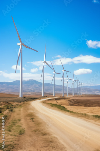 Wind power generators in Europa. Green energy. Windfarm. Generative AI tools
