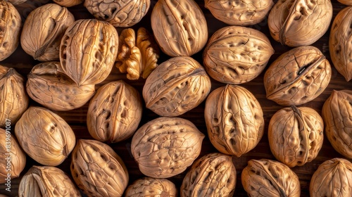 Close Up of Shelled Walnuts on a Wooden Surface