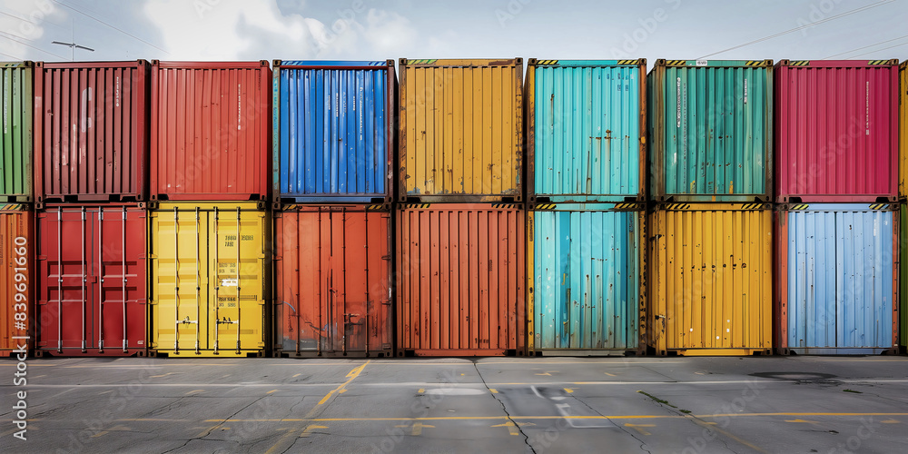 Fototapeta premium Colorful Shipping Containers Stacked