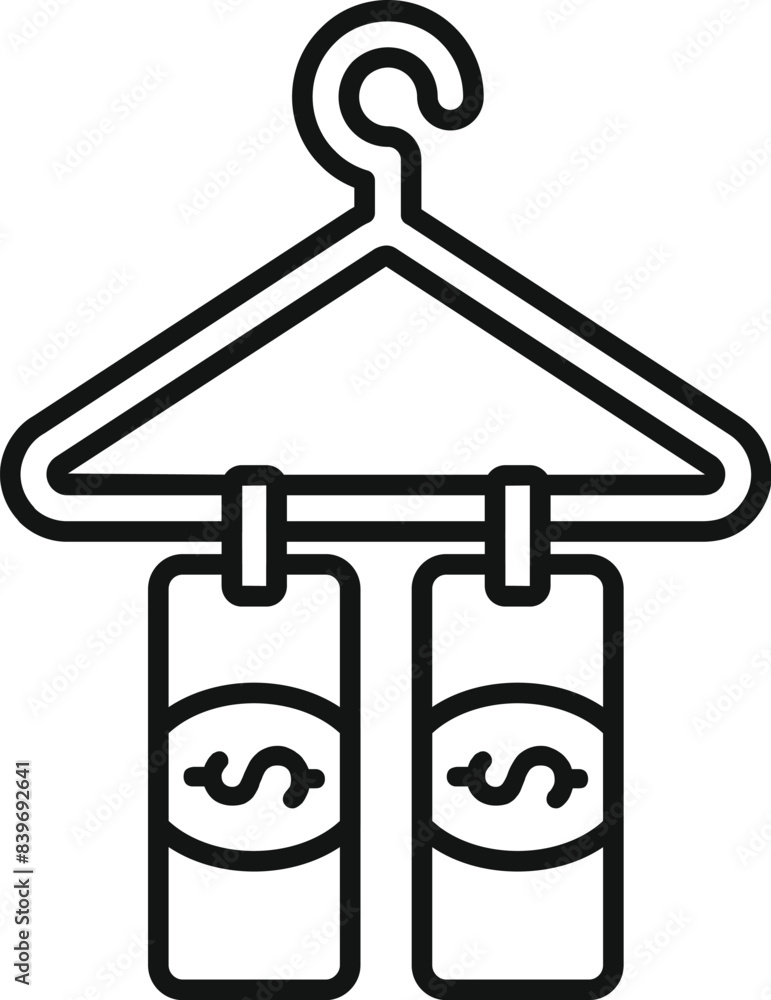 Money laundering concept, hiding dirty cash using clothes hanger Money laundering concept, hiding dirty cash using clothes hanger