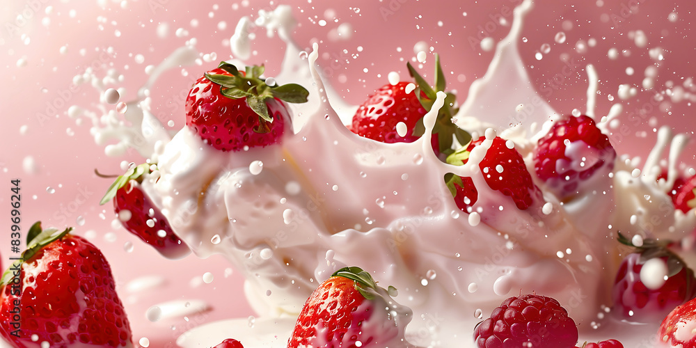 Fresh Berries Splashing in Cream
