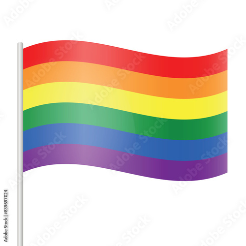 Waving LGBT Pride flag icon logo on a white background. Rainbow flag LGBT pride month card poster. LGBT Pride flag, LGBT Pride Month, LGBT Gay Pride
