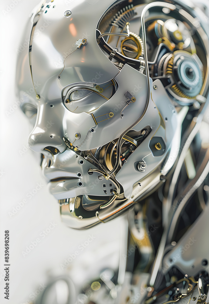 Fototapeta premium Close-up of Android AI humanoid robot: artificial intelligence, business and automation concept.