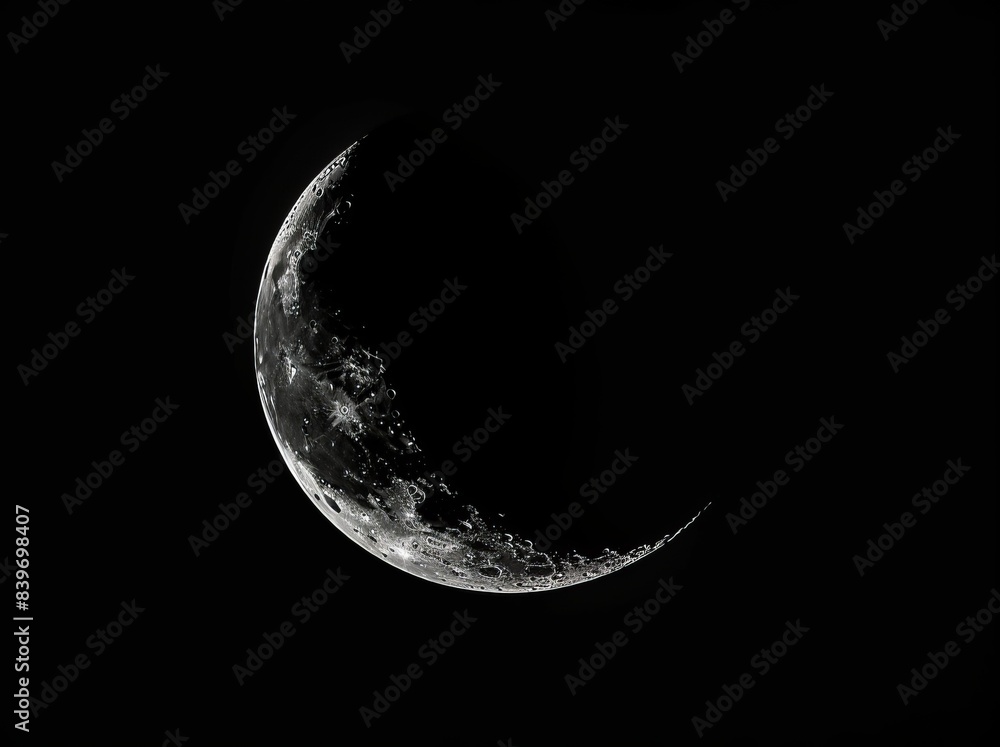 Photograph of crescent moon against a solid black background Photograph of crescent moon against a solid black background