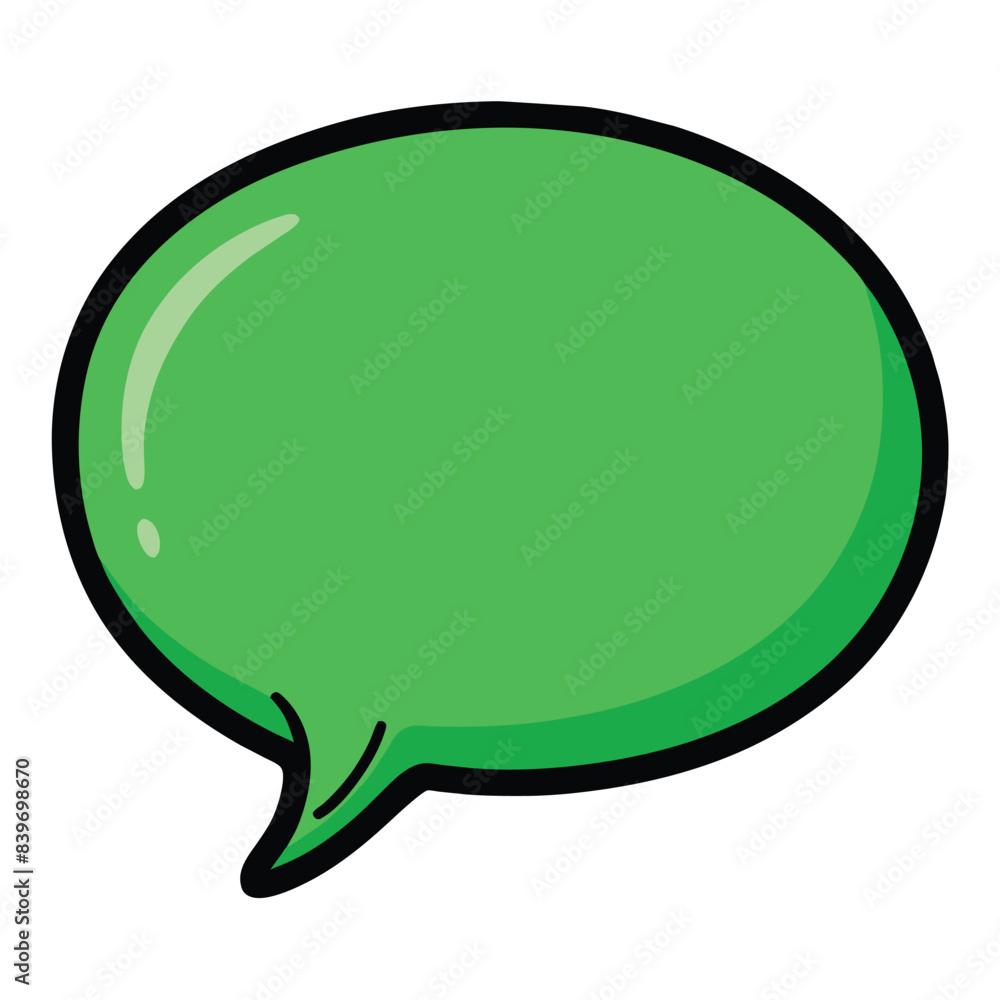 Green Speech Bubble Icon, Cartoon Style Vector Illustration