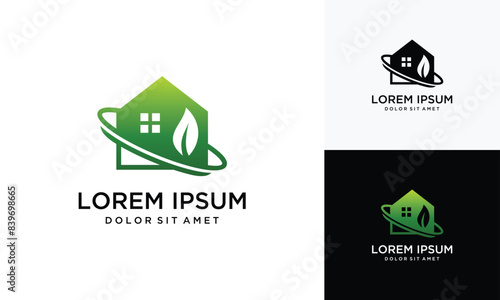 Green house nature logo design, leaf concept at home. inspirationAbstract leaf house logo	