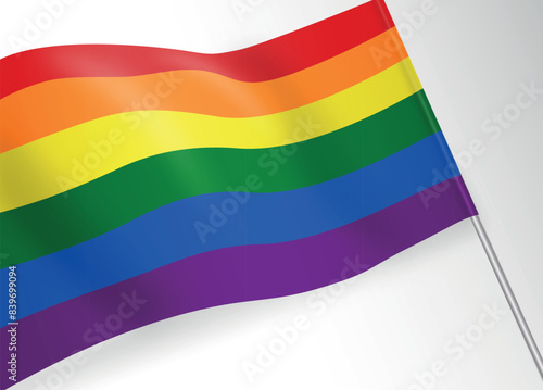 Waving LGBT Pride flag on a white background banner card. Rainbow flag LGBT pride month card poster. LGBT Pride flag, LGBT Pride Month, LGBT Gay Pride