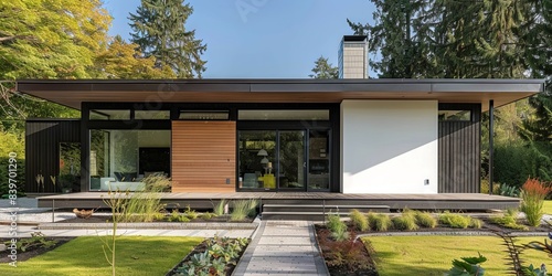 single story contemporary house, modest and frugal, scandinavian style,