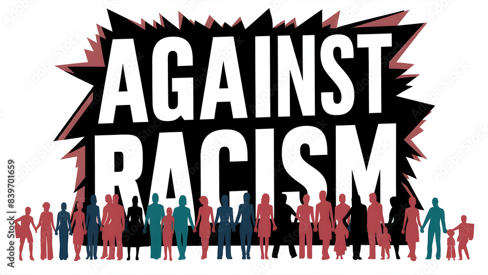 Against racism with diverse people silhouettes Against racism with diverse people silhouettes
