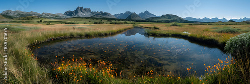 A panoramic view of a nature basin, the vast landscape creating a dramatic scene