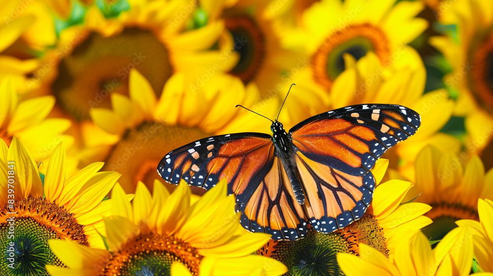 Monarch butterfly feeding on sunflower Monarch butterfly feeding on sunflower