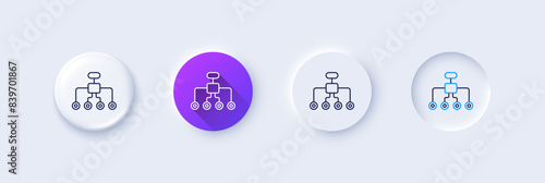 Restructuring line icon. Neumorphic, Purple gradient, 3d pin buttons. Business architecture sign. Delegate symbol. Line icons. Neumorphic buttons with outline signs. Vector