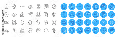 Swipe up, Sales diagram and Inspect line icons pack. Timer, Water drop, Thermometer web icon. World weather, Business portfolio, Speaker pictogram. Fraud, Nurse, Best manager. Qr code. Vector