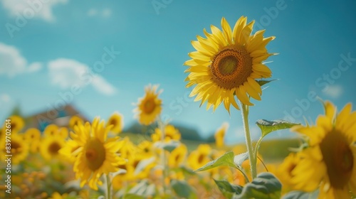 A field of sunflowers swaying gently in the breeze