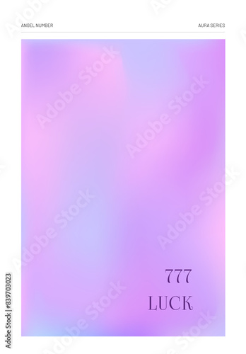 Modern abstract print with angel numbers 777 and purple gradient aura, colorful and bright poster, printable poster templates ready layout, trendy collection. New fresh trendy design banner