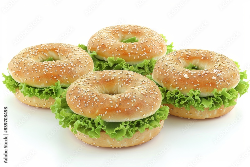 Bagels with lettuce and smoked salmon, showcasing a delicious and healthy breakfast option Bagels with lettuce and smoked salmon, showcasing a delicious and healthy breakfast option