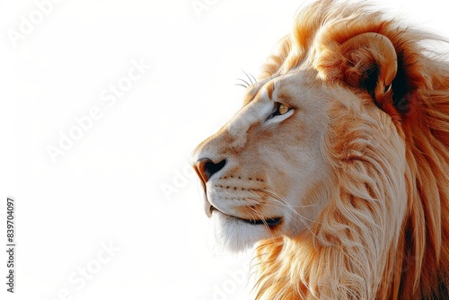 Close up profile of a majestic lion with a mane, showcasing the regal and powerful presence of the king of the jungle