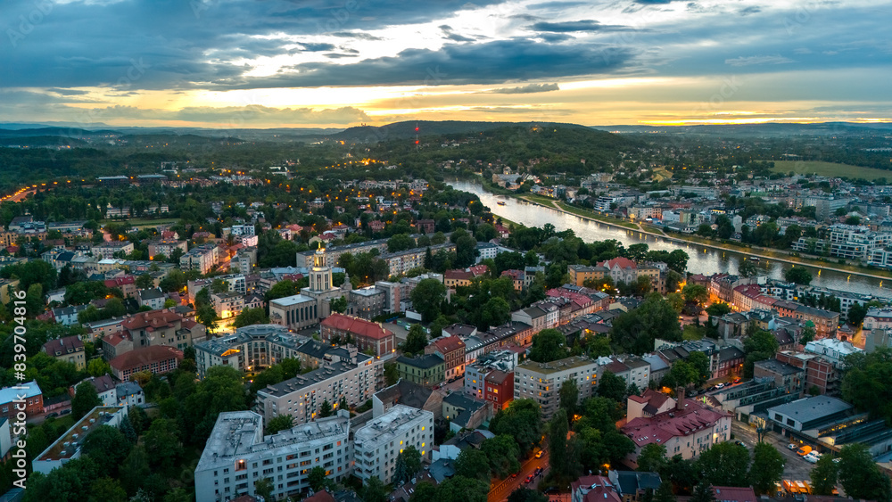 Obraz premium aerial view of krakow city center at sunset in summer in poland