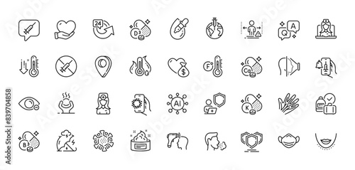 Oculist doctor, Skin cream and Eye drops line icons pack. AI, Question and Answer, Map pin icons. Shield, Face id, Low thermometer web icon. Vector
