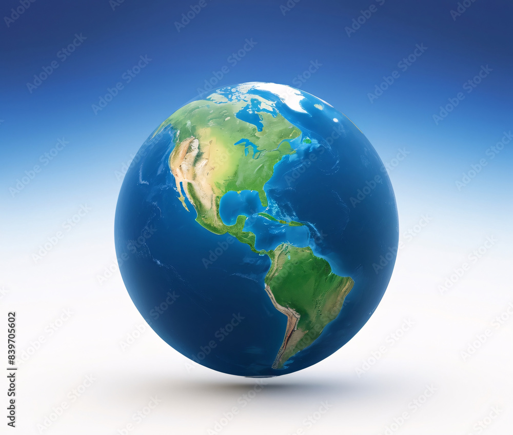 Western part of the world Americas, American Hemisphere on a Globe with vibrant colors on blue sky gradient Western part of the world Americas, American Hemisphere on a Globe with vibrant colors on blue sky gradient