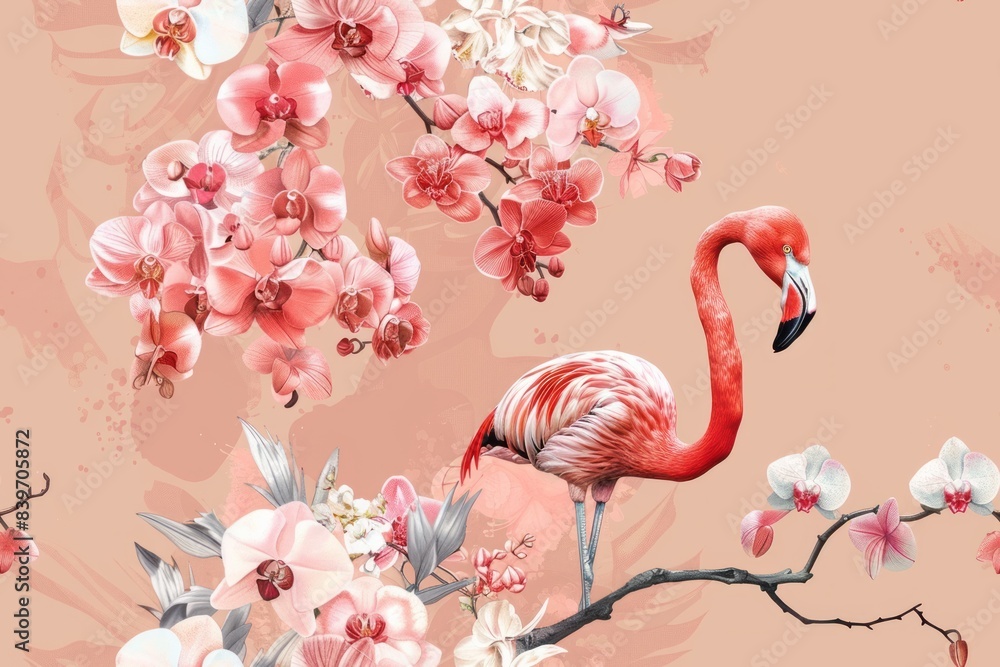 Naklejka premium Abstract pattern flamingo and orchid in pink pastel colors