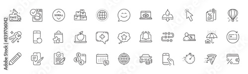 Air balloon, Loyalty star and Renew card line icons. Pack of Pencil, Hold smartphone, Savings tax icon. Rfp, Cursor, Home insurance pictogram. Keys, Tax documents, Water resistant. Line icons. Vector