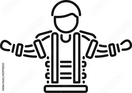 Man wearing a full body exoskeleton suit, giving him enhanced strength and endurance
