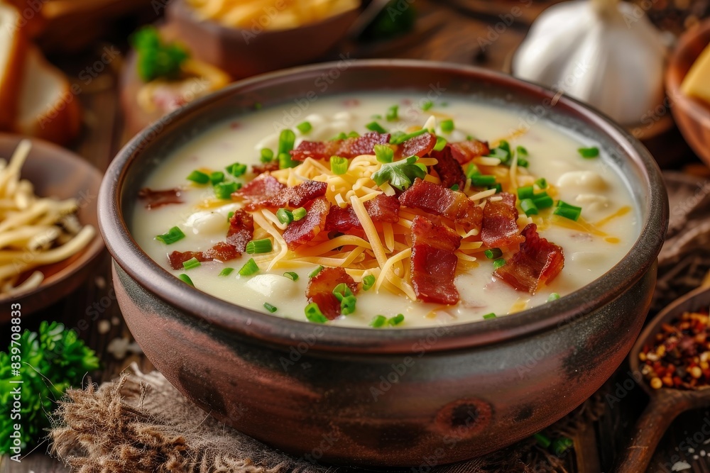 Chowder soup with bacon and cheese Chowder soup with bacon and cheese