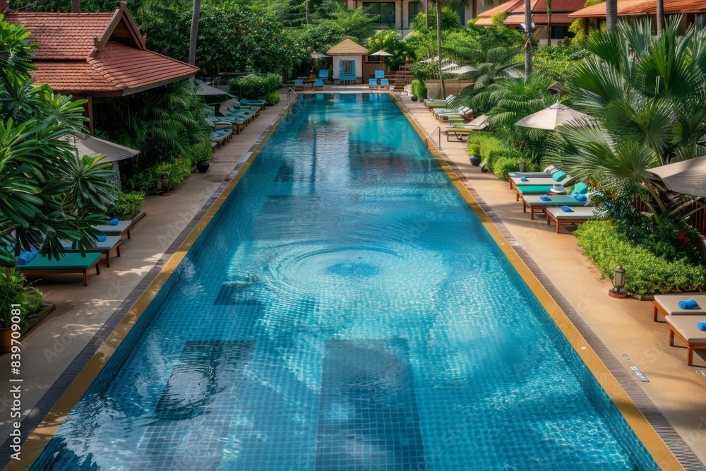 beautiful swimming pool in tropical resort , Phuket, Thailand 