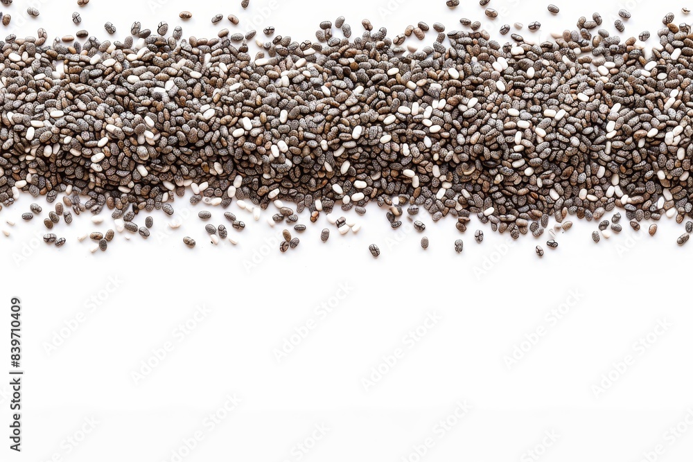 Naklejka premium Close up of chia seeds against white background