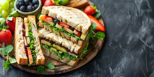 Quick and Easy Packed Lunch Idea Sandwiches and Fresh Fruit. Concept Lunch Recipes, Easy Meals, Packed Lunch Ideas, Fast Food Prep, Healthy Eating photo