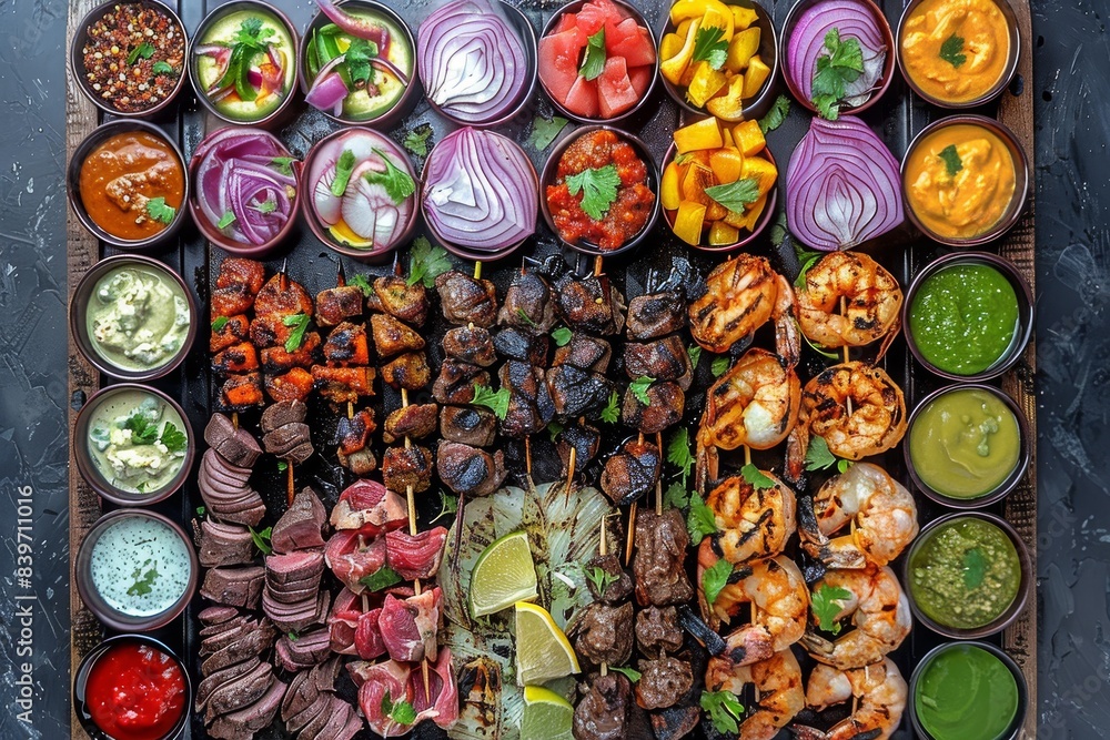 Assorted grilled meats and vegetables on a platter, showcasing a delicious and varied meal option