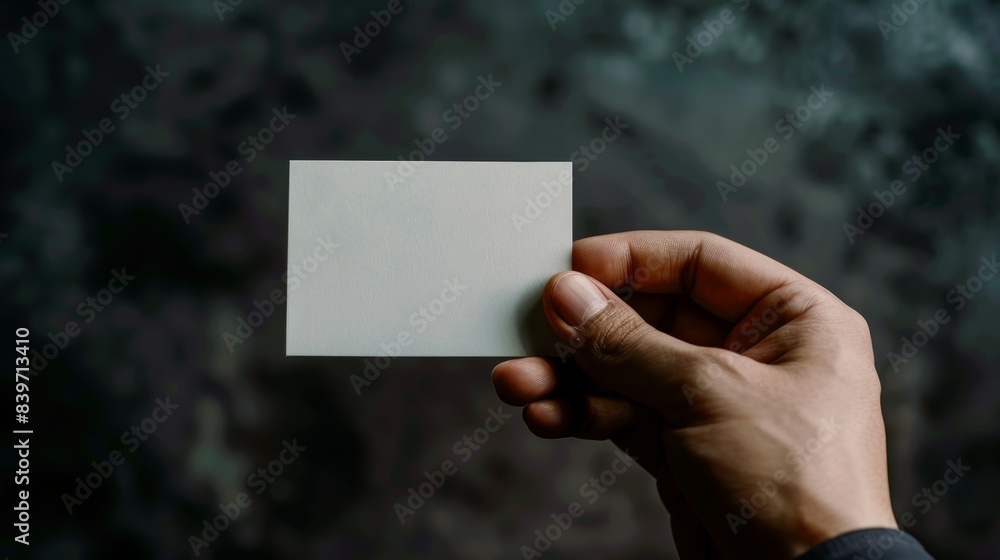 A hand holding a blank business card A hand holding a blank business card