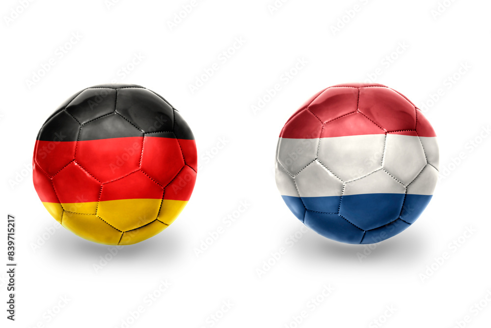 football balls with national flags of germany and netherlands ,soccer teams. on the white background.