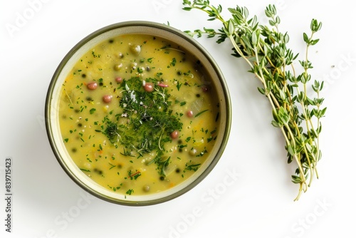 Dutch pea soup on white background photo