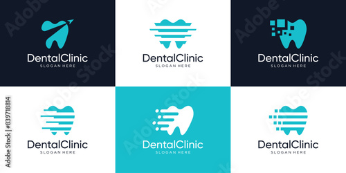Set of urgent dental care logo design template.