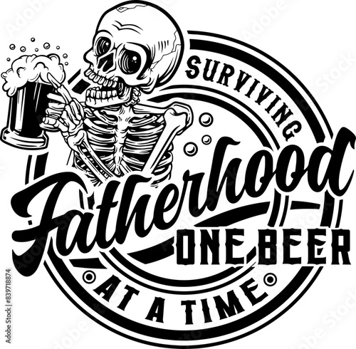 Surviving fatherhood one beer at a time SVG, skull with beer svg png, Fathers Day svg vector, beer lover svg, fatherhood vector 