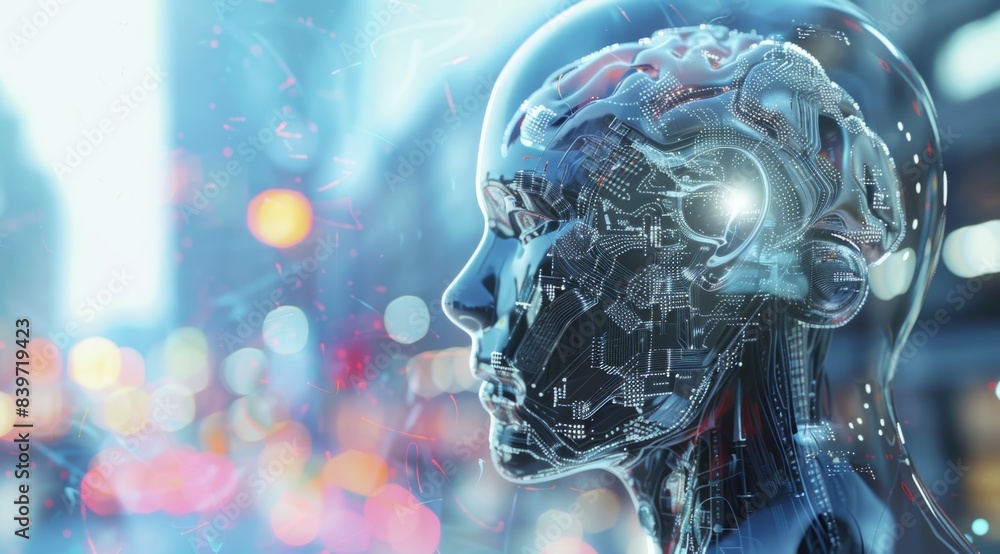 A woman's head with a computer chip in it A woman's head with a computer chip in it