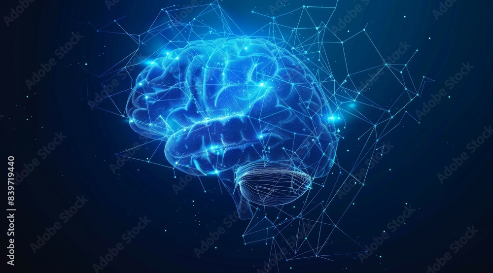 A blue brain with lot of lines and dots A blue brain with lot of lines and dots